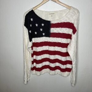 Lucky Brand American Flag Sweater Patriotic Boho Festival Womens Medium